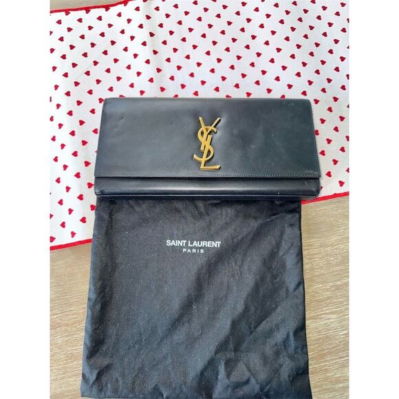 Saint Laurent Kate‎ Clutch Black Leather Gold Hardware Women's Bag - Picture 5 of 15